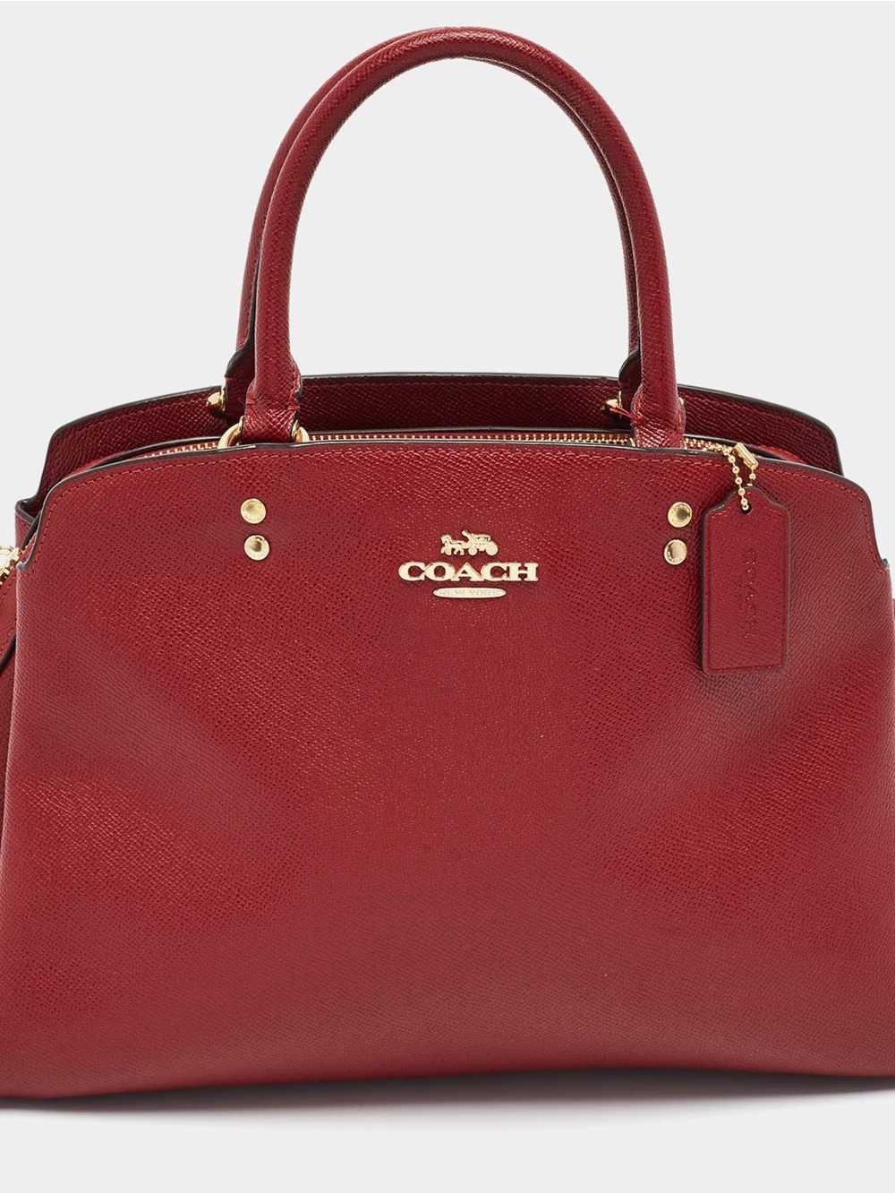 COACH Lillie Carryall Leather Satchel Bag in Cherry Red
